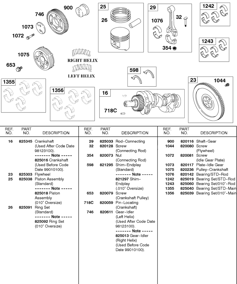 Piston, Rings, Flywheel, Crankshaft Diagram and Parts List for 437447-0105-XX  Briggs and Stratton Engine